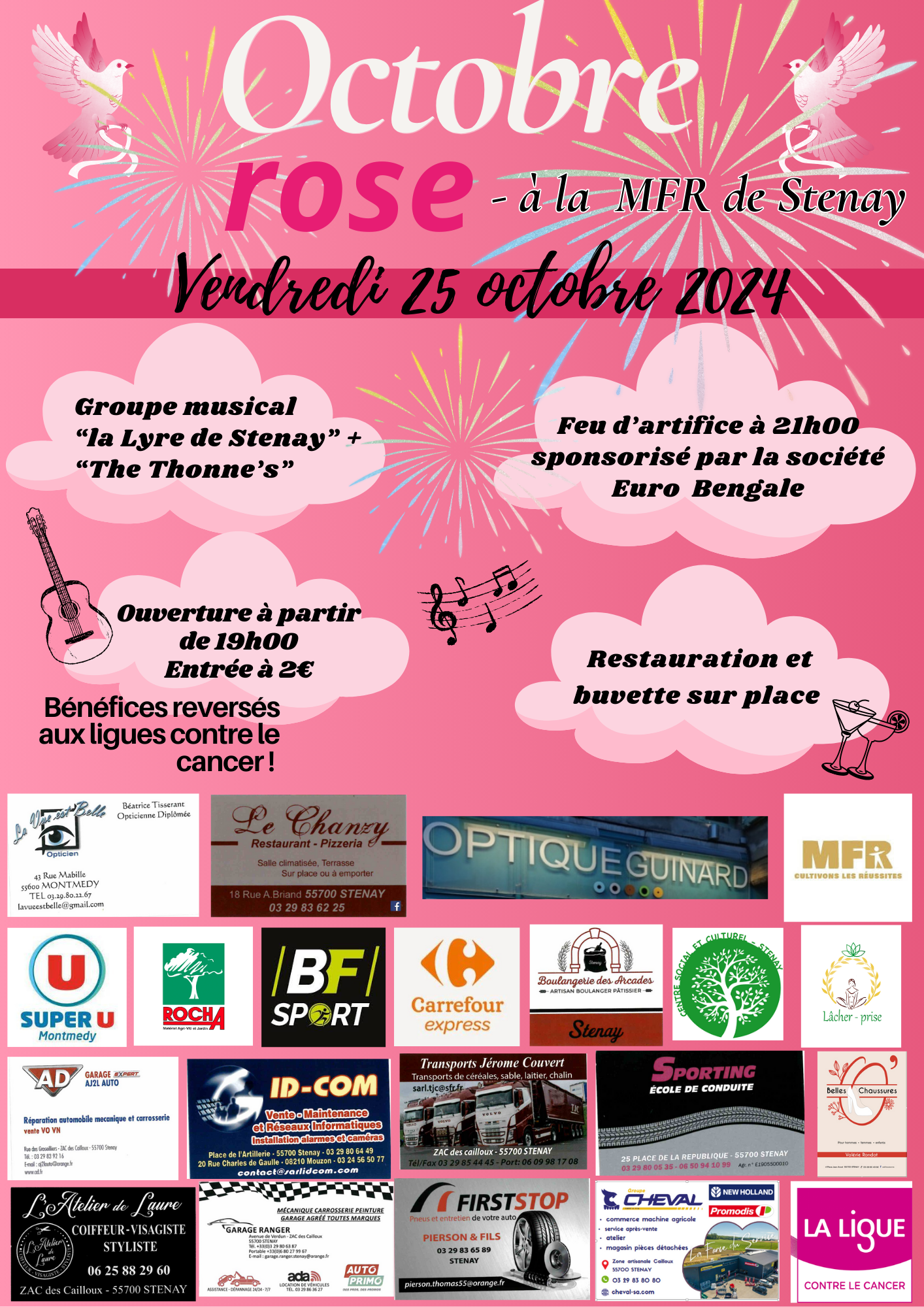 Affiche Octobre Rose Moderne Illustré Blanc Rose Noir